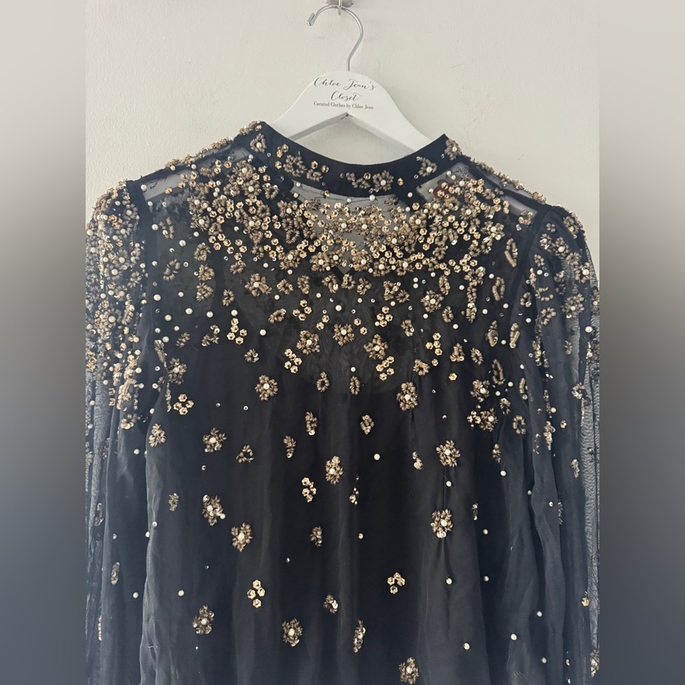 FARM RIO Mock Neck Sheer Embroidered Blouse - Picture 6 of 10